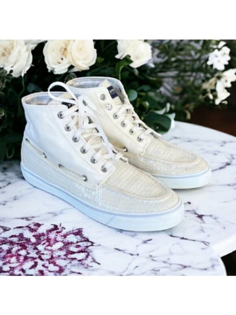 Sperry Top Sider Santa Maria Sequin High Top Sneakers Women's Size 7.5